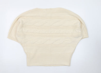 Jane Norman Women's Ivory Cable-Knit Short Sleeve Pullover Jumper Size 12
