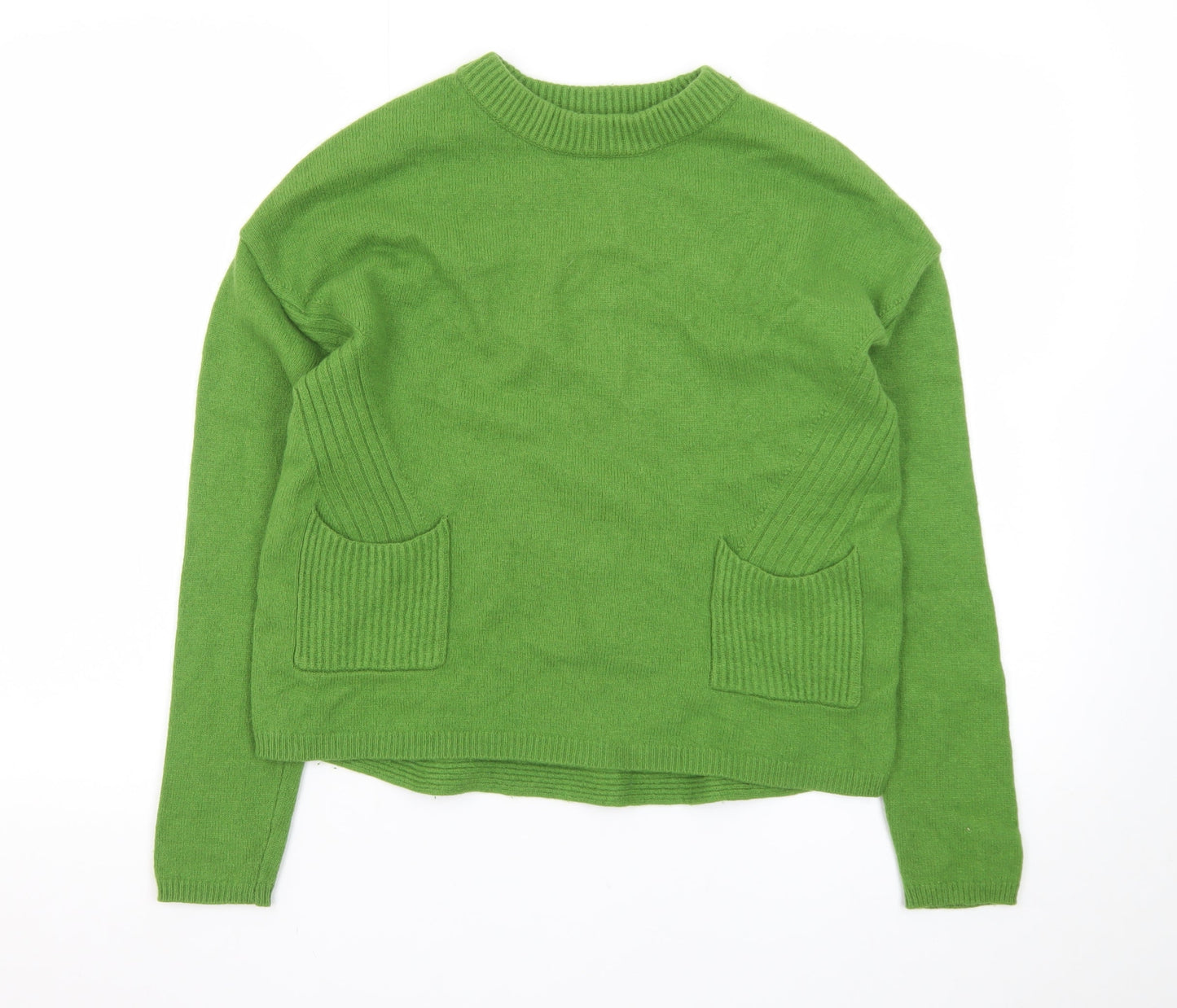 Oui Women Green Wool Blend Crew Neck Pullover Jumper Size 10