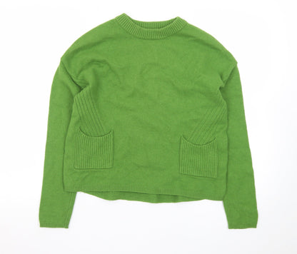 Oui Women Green Wool Blend Crew Neck Pullover Jumper Size 10