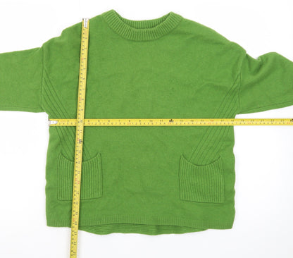 Oui Women Green Wool Blend Crew Neck Pullover Jumper Size 10