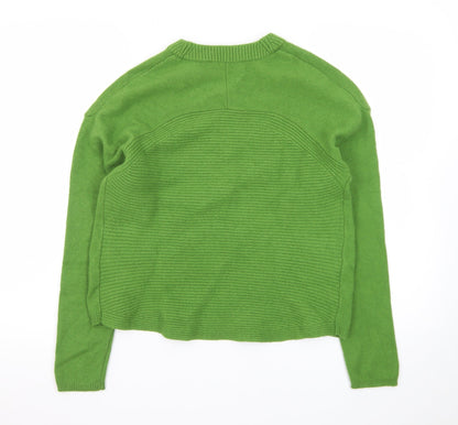 Oui Women Green Wool Blend Crew Neck Pullover Jumper Size 10