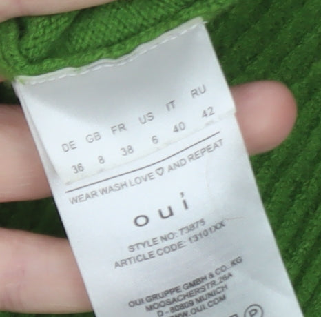 Oui Women Green Wool Blend Crew Neck Pullover Jumper Size 10