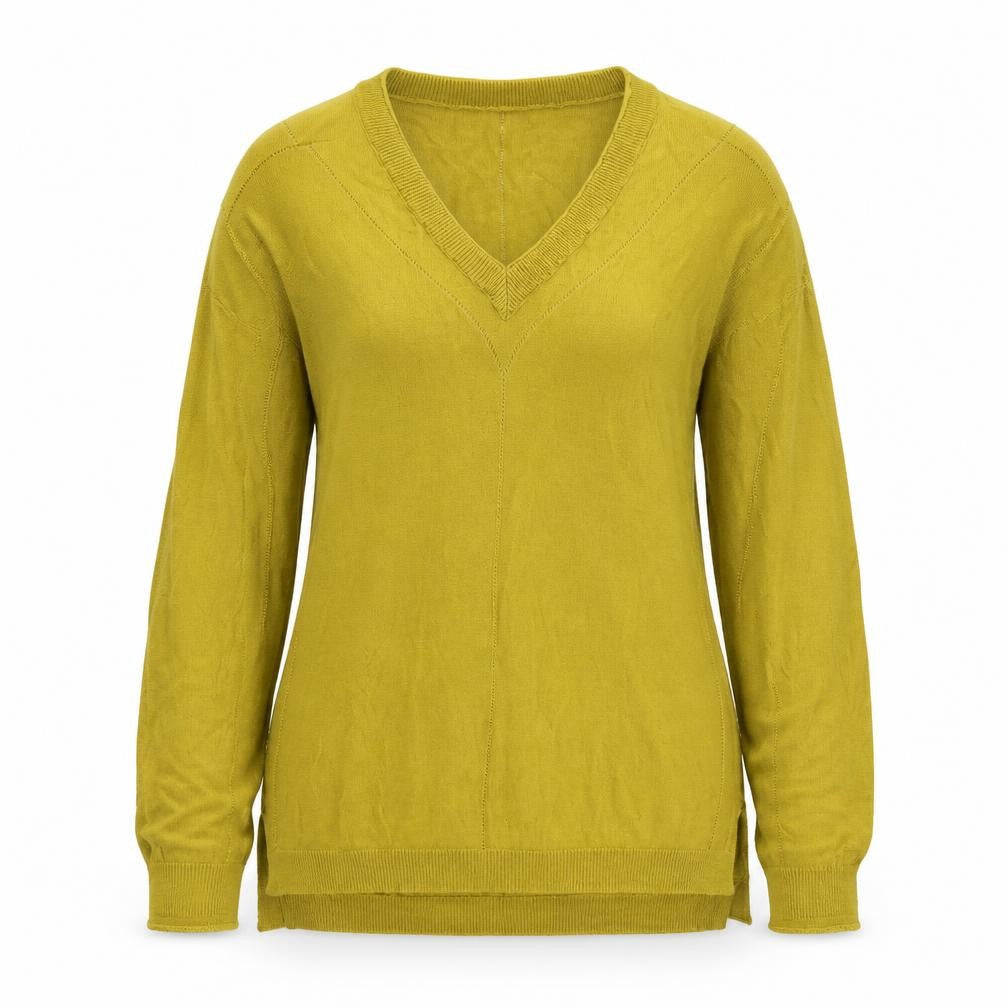 Next Womens Mustard V-Neck Jumper Size 12 Viscose Acrylic Knit