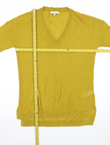 Next Womens Mustard V-Neck Jumper Size 12 Viscose Acrylic Knit