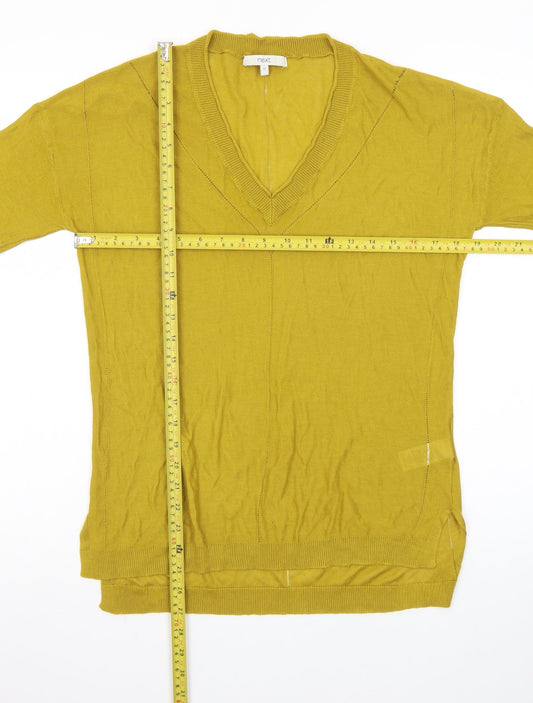 Next Womens Mustard V-Neck Jumper Size 12 Viscose Acrylic Knit