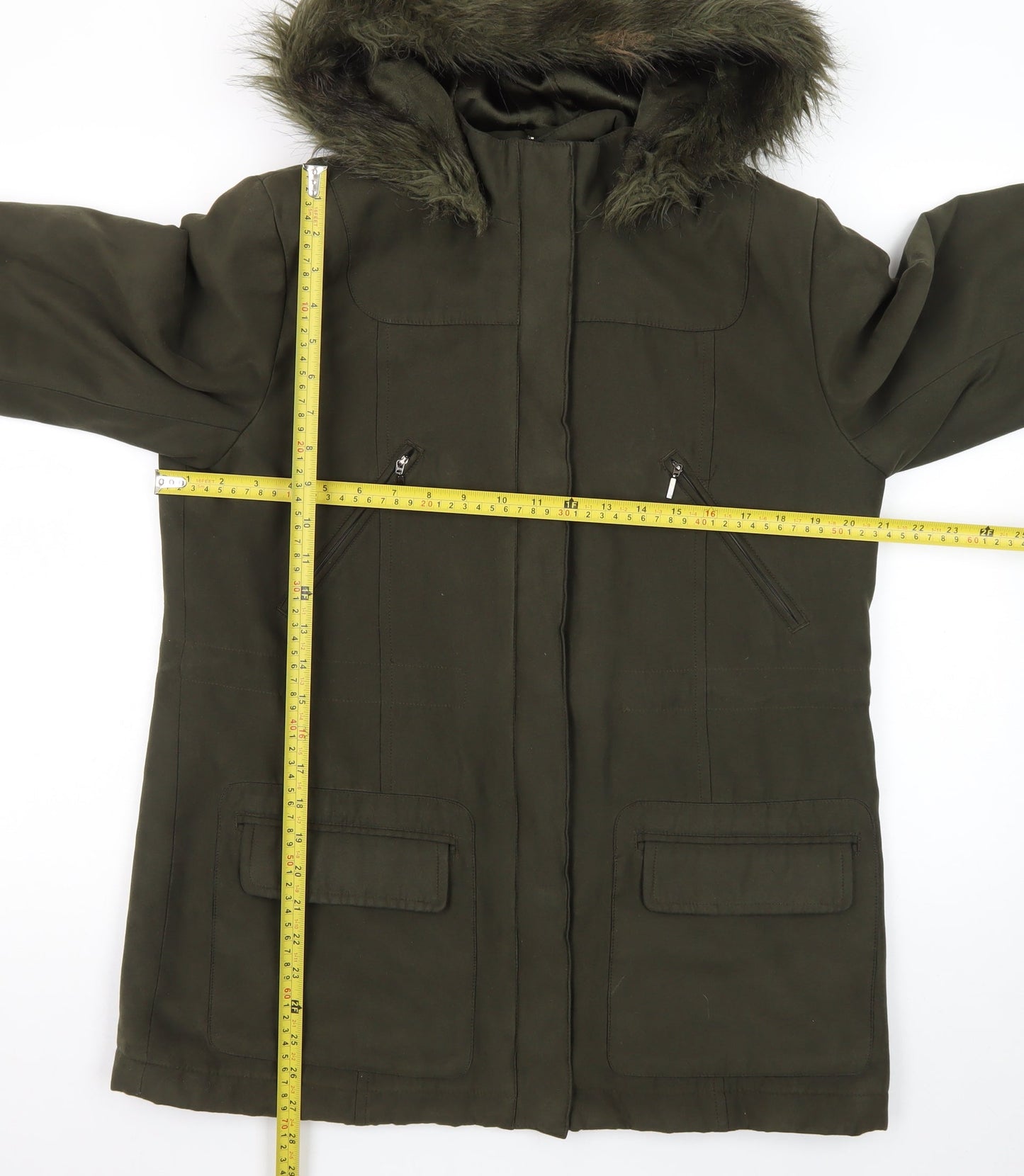 Marks and Spencer Women’s Green Faux Fur Hooded Parka Coat Size 14