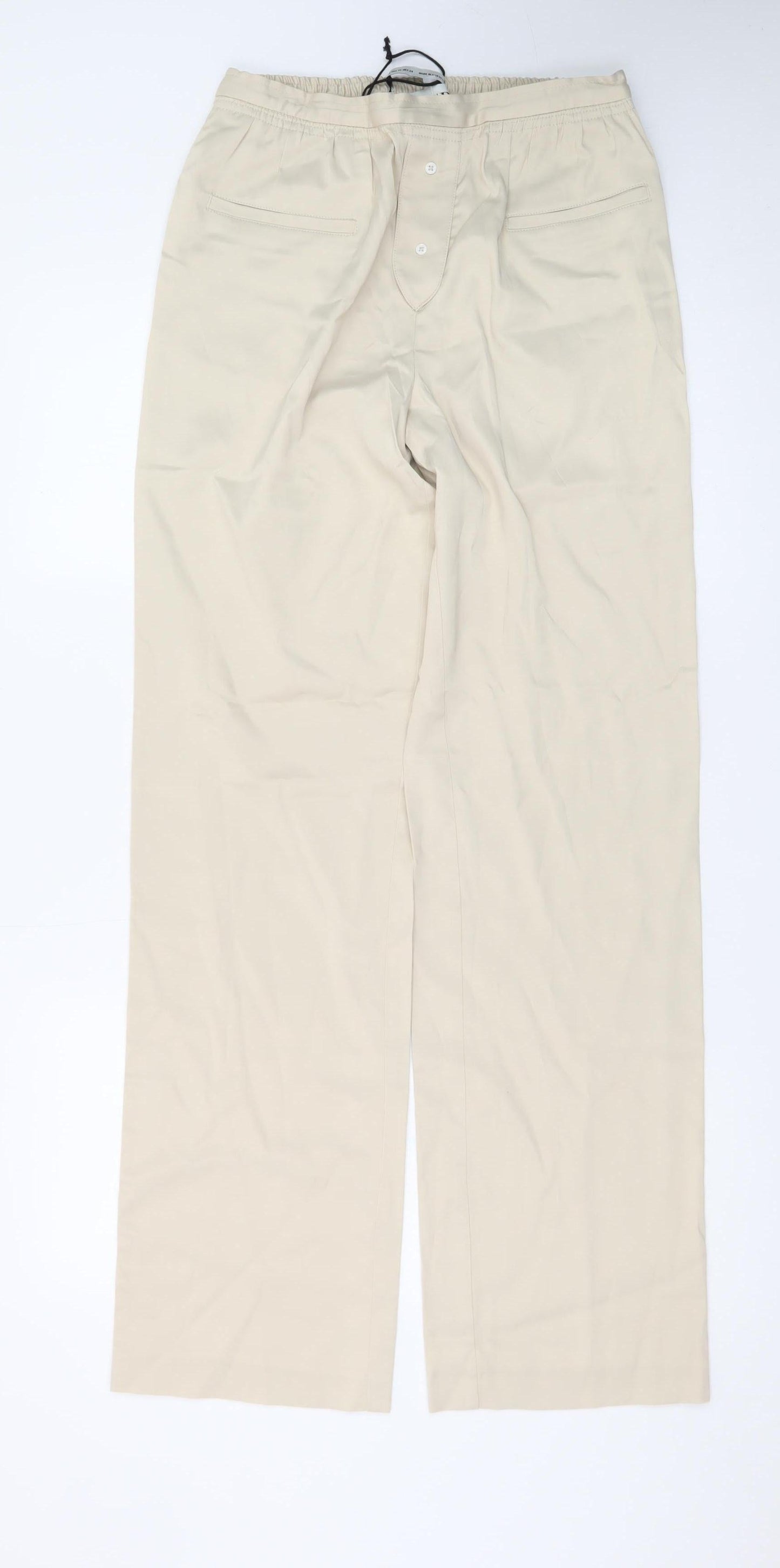 ZARA Women’s Beige XS Chino Trousers Elastic Waist Straight Leg