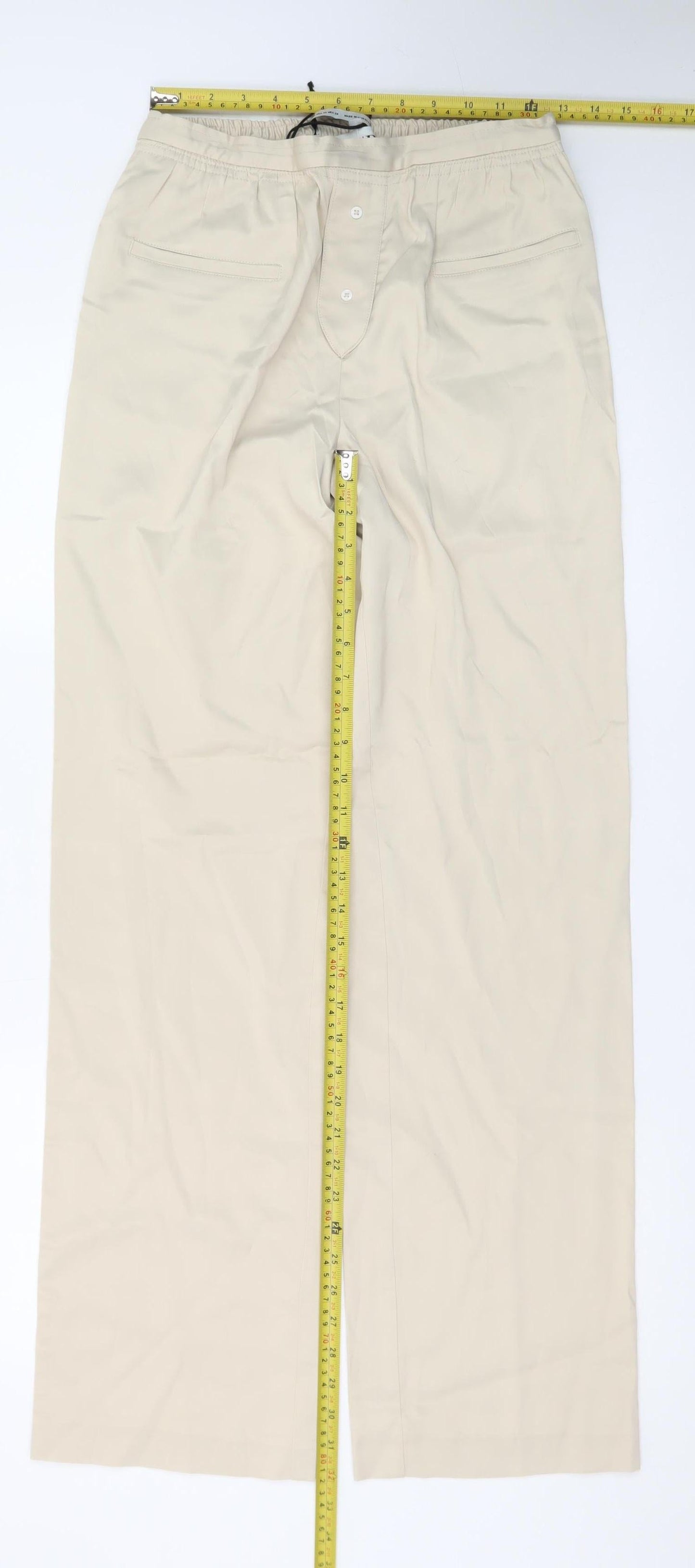 ZARA Women’s Beige XS Chino Trousers Elastic Waist Straight Leg