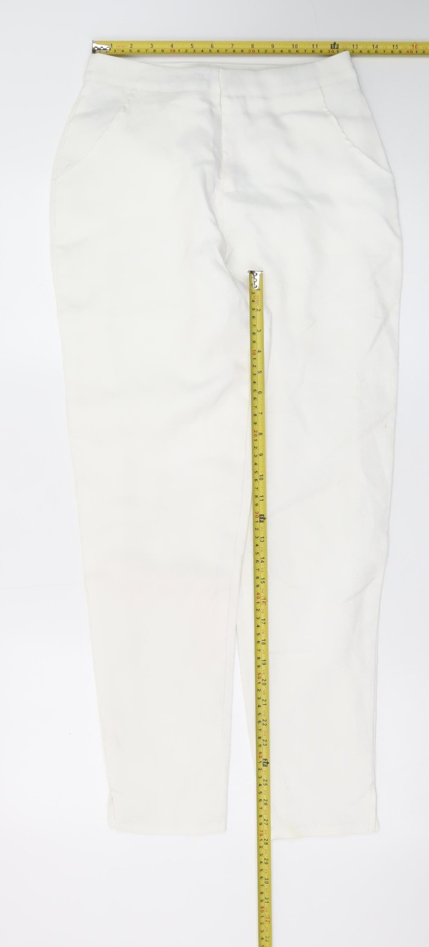 Motel Womens White Size 6 Tapered Stretch Cotton Trousers