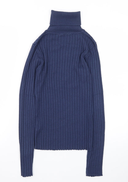 Collusion Women's Blue Roll Neck Ribbed Jumper Size 8