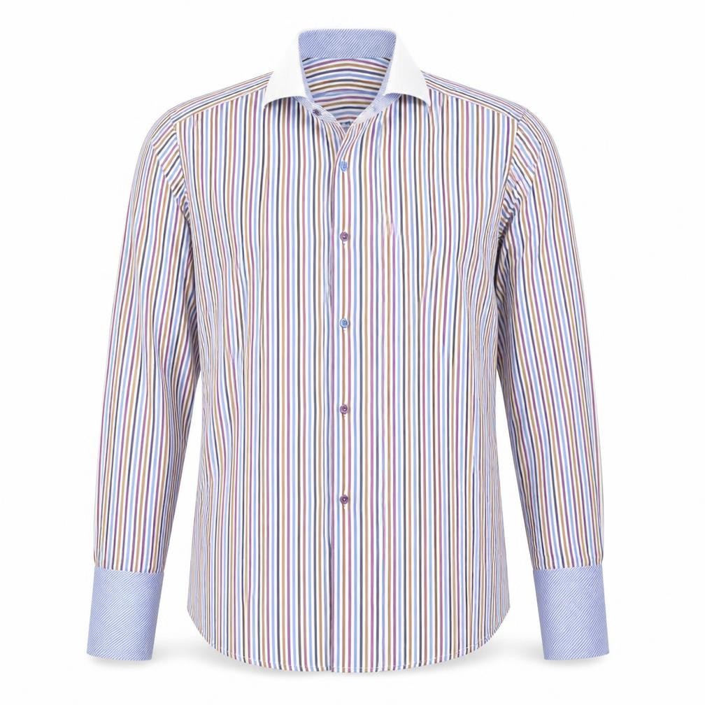 Jeff Banks Men's Multicoloured Striped Pure Cotton Dress Shirt Size 16