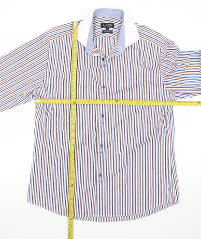 Jeff Banks Men's Multicoloured Striped Pure Cotton Dress Shirt Size 16