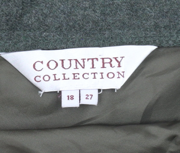 Country Collection Womens Green Wool A-Line Midi Skirt Size 18