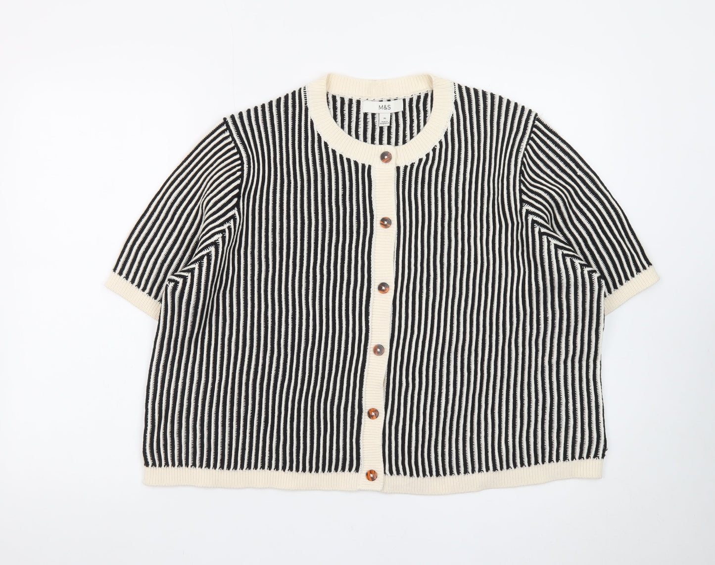 Marks and Spencer Women’s Black Striped Short Sleeve Cardigan XL