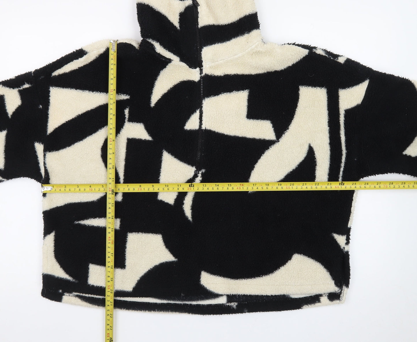 Monki Women's Black Beige Fleece Pullover Sweatshirt Medium