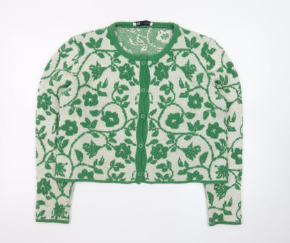 Zara Women Green Floral Wool Cardigan Size 16