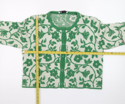 Zara Women Green Floral Wool Cardigan Size 16