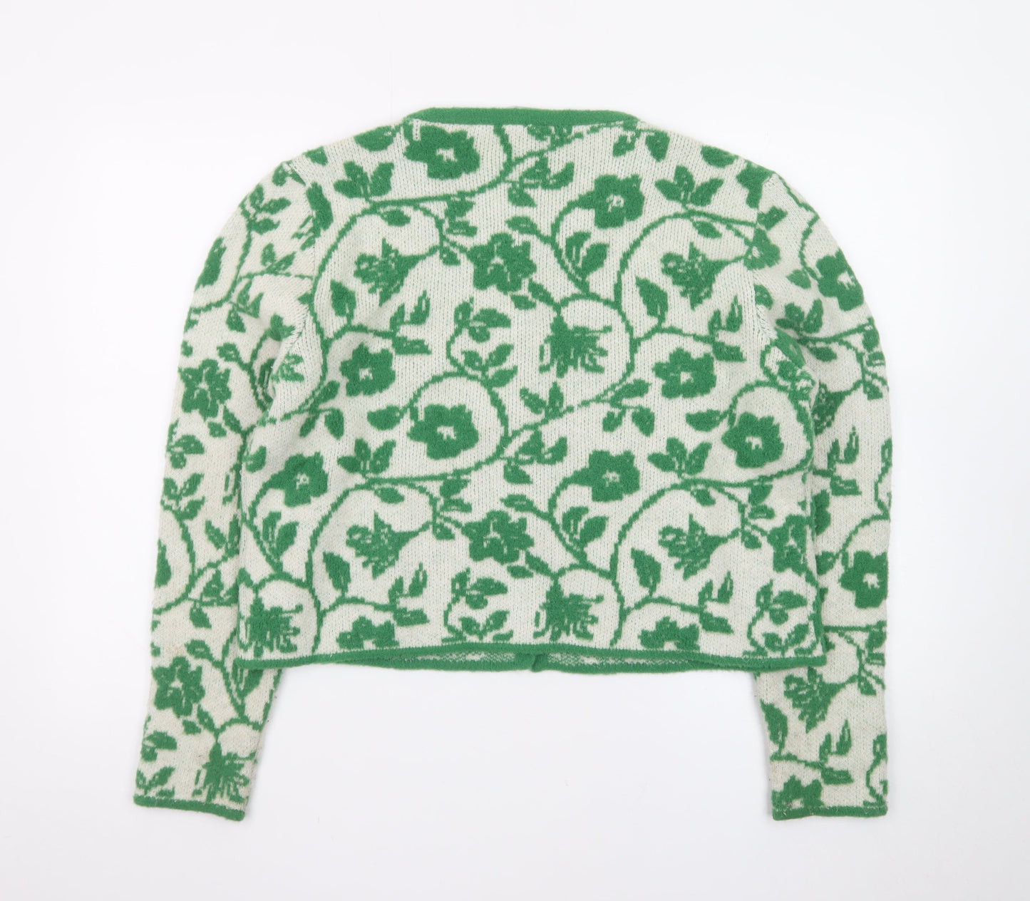 Zara Women Green Floral Wool Cardigan Size 16