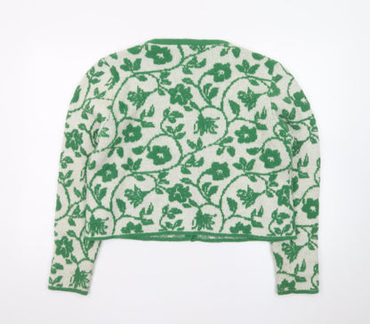 Zara Women Green Floral Wool Cardigan Size 16