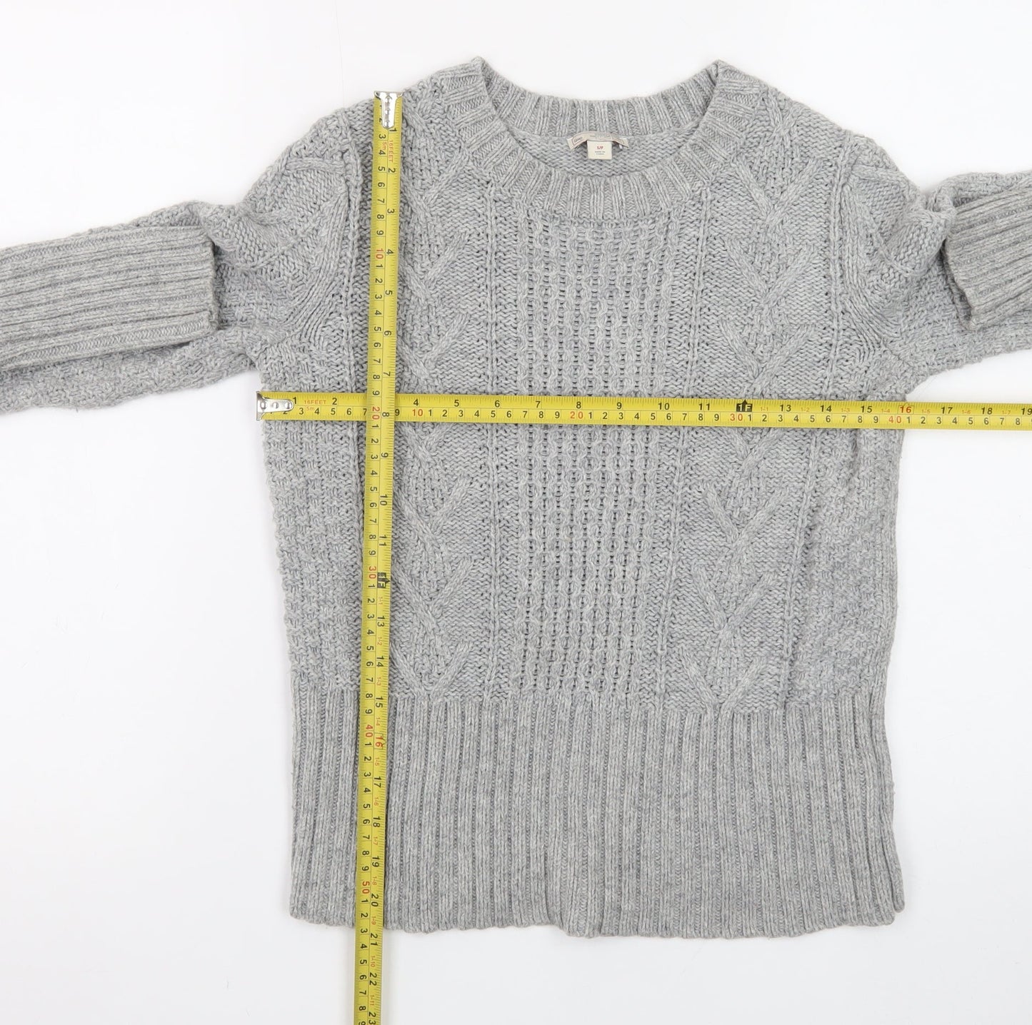 Gap Women Grey Cable-Knit Jumper S Classic Winter Knitwear