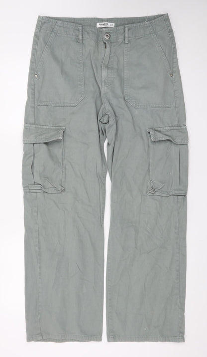 Pull&Bear Men’s Green Cargo Trousers Size M Regular Fit