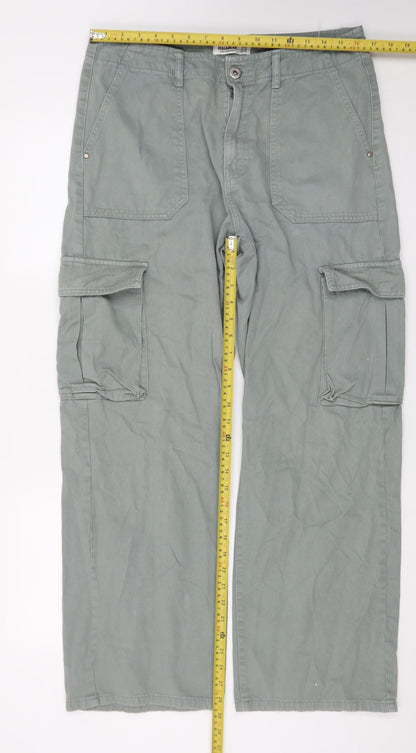Pull&Bear Men’s Green Cargo Trousers Size M Regular Fit