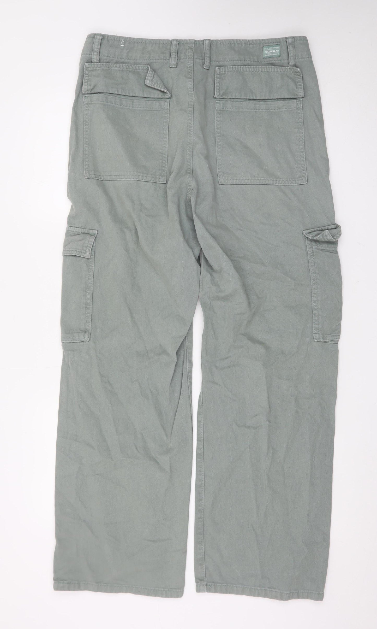 Pull&Bear Men’s Green Cargo Trousers Size M Regular Fit