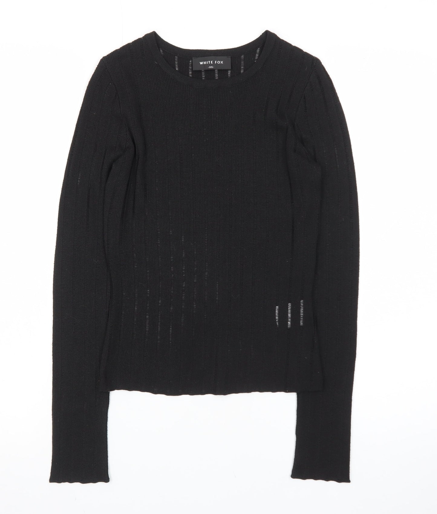 White Fox Women's Black XS Slim Fit Knit Long Sleeve Top