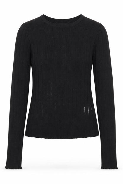 White Fox Women's Black XS Slim Fit Knit Long Sleeve Top