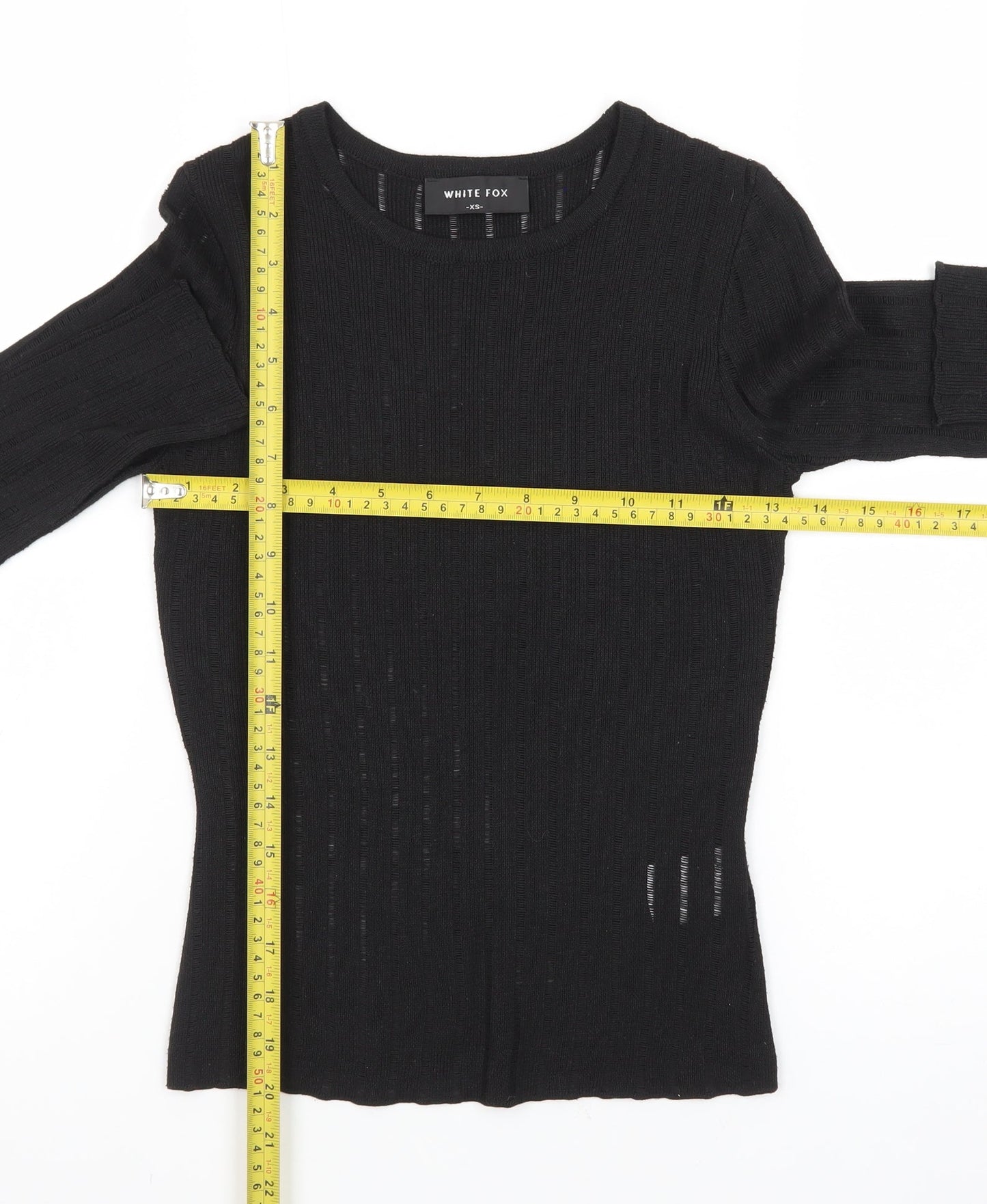White Fox Women's Black XS Slim Fit Knit Long Sleeve Top