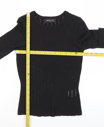 White Fox Women's Black XS Slim Fit Knit Long Sleeve Top