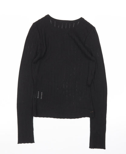 White Fox Women's Black XS Slim Fit Knit Long Sleeve Top