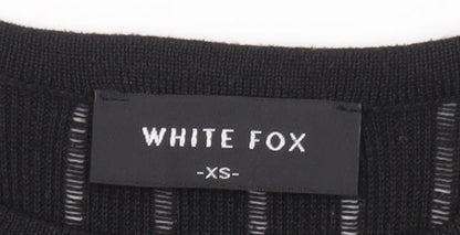 White Fox Women's Black XS Slim Fit Knit Long Sleeve Top