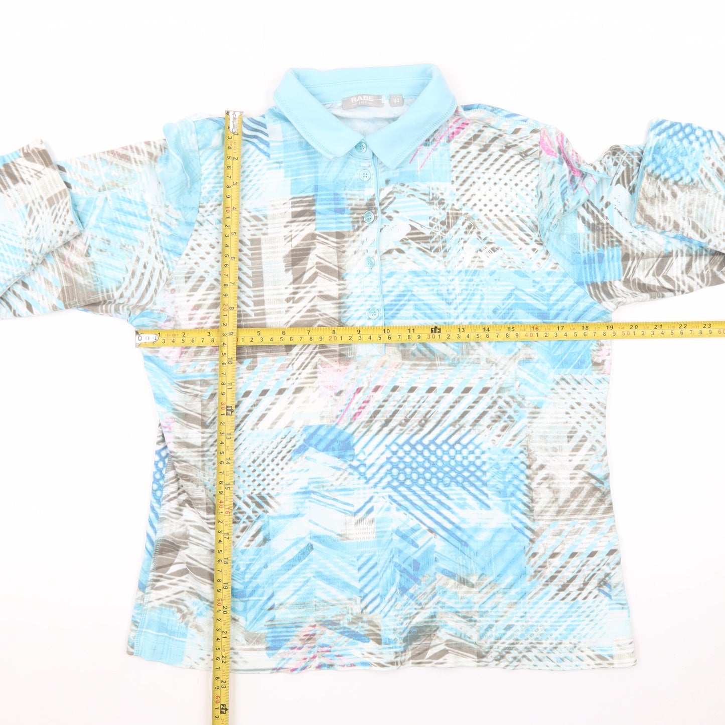 Rabe Women’s Blue Geometric Cotton Polo Top Size 18