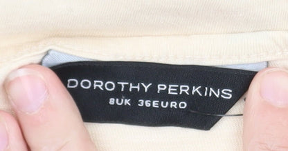 Dorothy Perkins Women Beige Size 8 Embroidered Ruffle Shift Dress