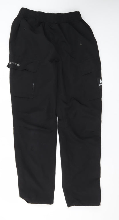 Money Womens Black Cargo Trousers L Elastic Waist Pockets Streetwear