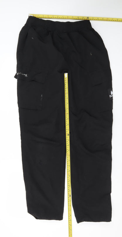 Money Womens Black Cargo Trousers L Elastic Waist Pockets Streetwear