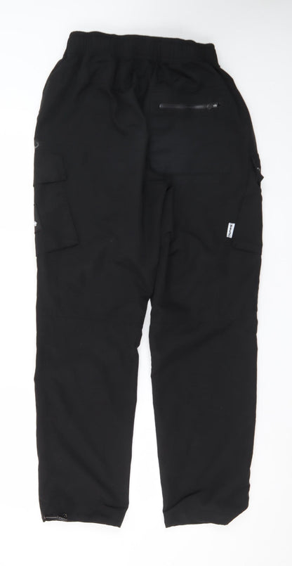 Money Womens Black Cargo Trousers L Elastic Waist Pockets Streetwear