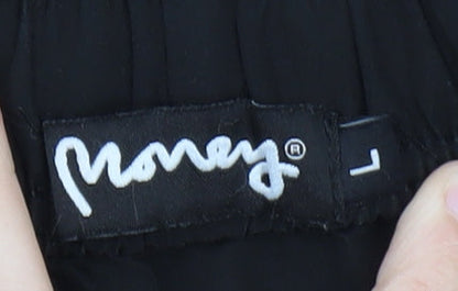 Money Womens Black Cargo Trousers L Elastic Waist Pockets Streetwear