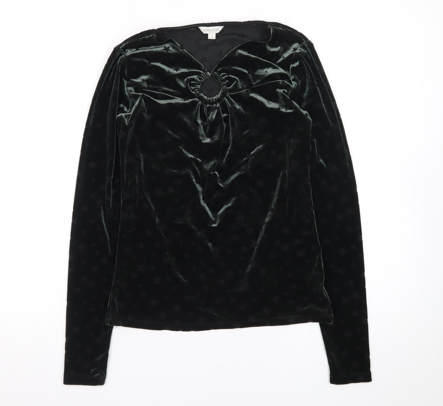 Monsoon Womens Black Velvet Long Sleeve Tunic Blouse Size S