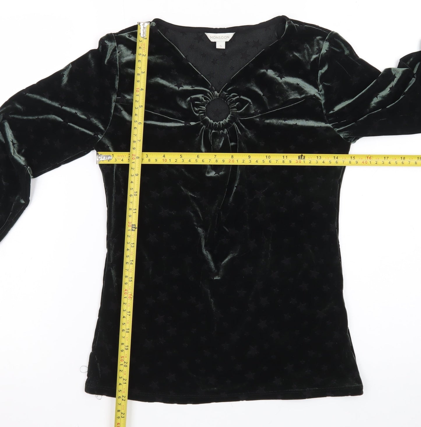 Monsoon Womens Black Velvet Long Sleeve Tunic Blouse Size S