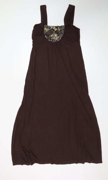 BHS Women’s Petite Brown Sequin A-Line Sleeveless Dress Size 10