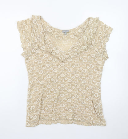 Marks and Spencer Per Una Beige Lace Ruffle Short Sleeve Blouse Size 16