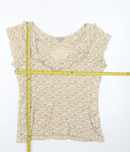 Marks and Spencer Per Una Beige Lace Ruffle Short Sleeve Blouse Size 16