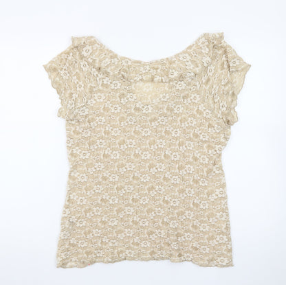 Marks and Spencer Per Una Beige Lace Ruffle Short Sleeve Blouse Size 16