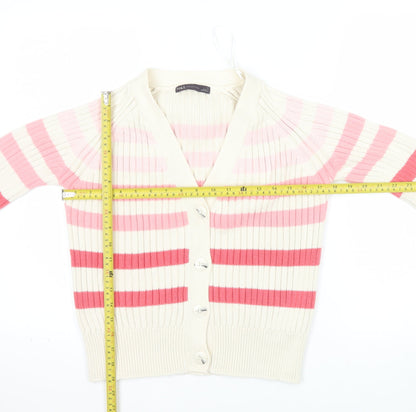 Marks and Spencer Women Cream Pink Striped Cardigan Size S Cotton Knit