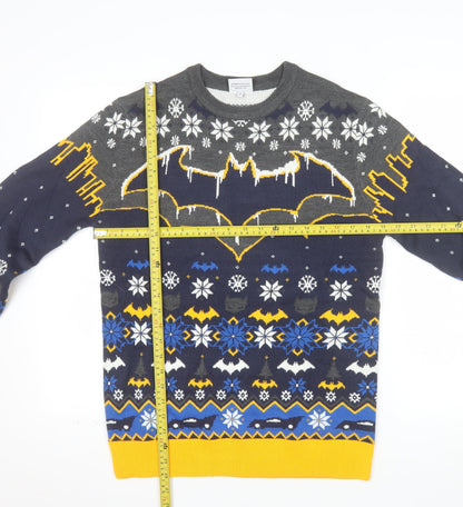 Batman Mens Blue Christmas Pullover Jumper Size S Crew Neck Acrylic