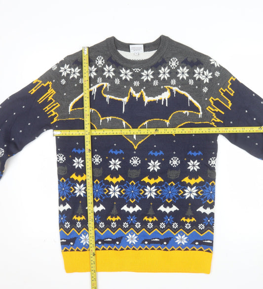 Batman Mens Blue Christmas Pullover Jumper Size S Crew Neck Acrylic