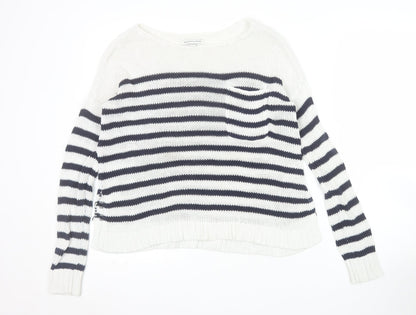 American Eagle Outfitters Women's White Striped Cotton Pullover Jumper Size S