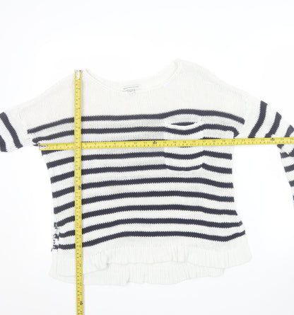 American Eagle Outfitters Women's White Striped Cotton Pullover Jumper Size S